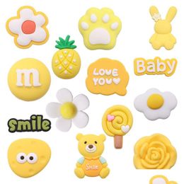 Shoe Parts Accessories Wholesale 100Pcs Pvc Yellow Chocolate Rabbit Bear Flower Candy Charms Fit Wristbands Sandals Shoes Decorati Dhypg