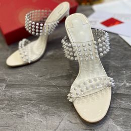 Fashion designer High quality womens red heel High heels Luxury leather soled sandals fine heels inlaid rhindiamond AAA slippers 1-12cm Dinner party shoes H1163