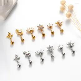 Stud Earrings 1.2mm Double Screw Rod Stainless Steel Gild For Women Jewelry Moon Star Zircon Ear Piercing Earring Ladies