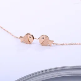 Pendant Necklaces Rose Gold Color Stainless Steel Cute Double Matte Fish For Women Simple Animal Crystal Pendants Jewelry