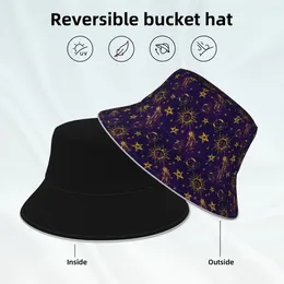 Berets Sun And Moon Reflective Bucket Hat Astrology Print Reversible Hiking Fisherman Hats Original Men Women