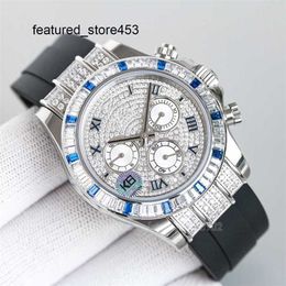 VVS Diamond Watch Wristwatch Full For Men Mechanical Man Watchs 40mm Black Rubber Band Diamond Bezel Movement Waterproof