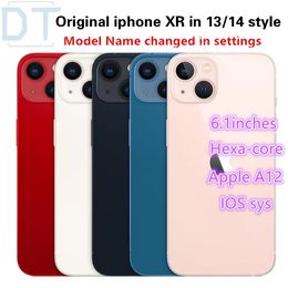 Original iphone XR in iphone 13/14 Style Flat Screen Cellphone Unlocked with iphone 14/13 box&Camera appearance 3G RAM 64GB 128GB 256GB ROM Mobilephone,A+ Condition