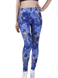 Women's Leggings NDUCJSISummer Lightweight Fabric Womens Blue Print Casual Running Fitness High Waist Stretch Sweat Absorbing Ankle Pants