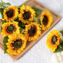 Decorative Flowers 10Pcs Sunflower Bouquet High Quality Realistic Flor Artificial Silk Fake Plant Wedding Home Garden Decoration Diy Crafts