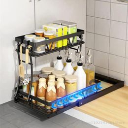 Kitchen Storage Cabinet Rack Under Sink Pull-out Drawer Basket Finishing Shelf Removable Organizer Spice