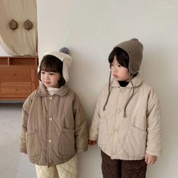 Down Coat 2023 Winter Kids Cotton-padded Coats Turn-down Collar Boys Lining Fur Jackets Girls Thick Warm Parkas Clothes