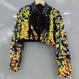 Women's Jackets Autumn Colourful Sequins Beading Stylish Coat With Lace Up Tank Tops 2 Piece Sets Full Sleeve Short Jacket For Women Y4496