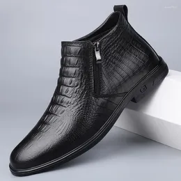 Dress Shoes Genuine Cow Leather Men Ankle Boots Casual Western Cowboy Black Zipper Wedding Office Business