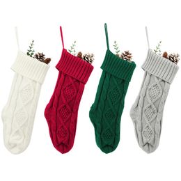 Personalised Knitted Christmas Stocking Gift Bags Knit Socks Decorations Xmas Large 46cm Decorative Socks Durable Fireplace Stocking Hanging Candy Party Santa