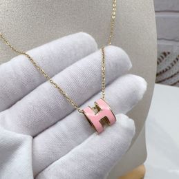 Logo engrave classic branded black white pink red orange baby blue grey 18K gold pendant choker letter necklace elegant Love 316L stainless steel women girl 45cm+5cm