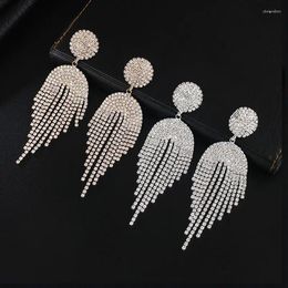 Dangle Earrings Long Exaggerated Wedding Circle Temperament Tassel Cup Chain Rhinestone JE333