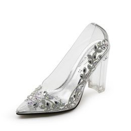 Dress Shoes Y869-2 Silver Wedding Pumps Female Shoes Clear Sandals Bridal Shoes Chunky High Heels Clear Sandals for Woman Lady Party Heels 231024