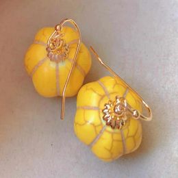 Dangle Earrings Fashion Natural Yellow Pumpkin Turquoise Beads Gold VALENTINE'S DAY Cultured Aquaculture Women Gift Accessories