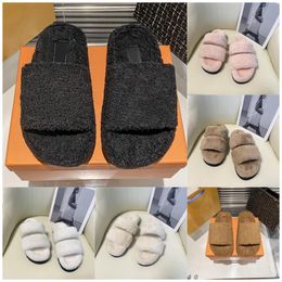 Designers women Slippers Sandals Ladies wool Slides Winter fur Fluffy Furry Warm letters Comfortable Fuzzys Inverted triangular iron sheet Girl Flip Flop Slipper