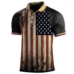 Men's Polos Summer Mens Polo Shirt Causal Fashion Sweatshirt America Flag 3D Printed T Short Sleeve Homme Vintage Streetwear Loose Top