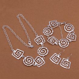 High grade 925 sterling silver Square thread bracelet necklace earrings three-piece Jewellery sets DFMSS431 Factory direct wedd320A