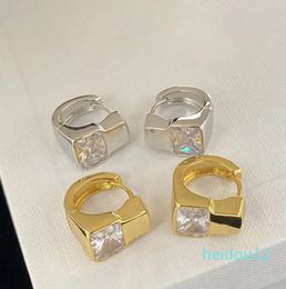 Gold High Street Charm for Women Setting Square Diamond Ear Stud Wedding Party Bride Earrings