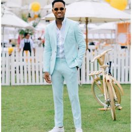 New Arrival Mint Green Men Suit Blazers For Party Prom 2 pcs Jacket With Pants Groom Wedding Suits Notched Lapel Mens Tuxedos200r