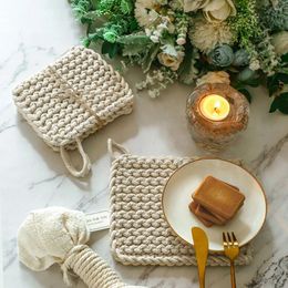 Table Mats Macrame Rectangular Cotton Placemat Coasters Hand-Woven Corn Kernels Patter Non-Slip Cup Mat Heat-Resistant Milk