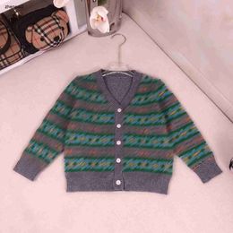 Luxury baby cardigan high quality Stripe design kids sweater Size 100-160 CM Single Breasted V-neck baby Knitted Jacket Oct25