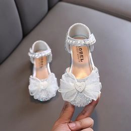 Flat shoes Children Sandals Rhinestone Bow Wedding Princess Girls Sandal Party Dance Baby Student Flats Kids Performance Shoes H251 231025