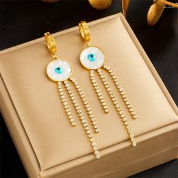 Dangle Earrings 316L Stainless Steel Simple And Luxurious Butterfly Shell Blue Eye Set With Zircon Chain Tassel Accessory