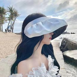 Wide Brim Hats 2023 Gradient Color Shell Cap Foldable Large Beach Sun Hat For Women Empty Top Visors Headband Hair Accessories