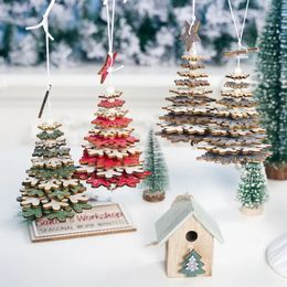 Christmas Decorations DIY Pentagon Snow Tree Hanging 3D Wooden Decoration Ornaments Craft 12 Pcslot Mini Pendant 231025