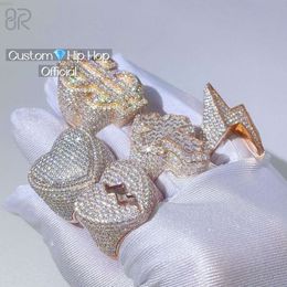 Custom Hip Hop Moissanite Ring Fancy Ice Out Design 925 Silver Gold Plating Vvs Hip Hop Ring Men