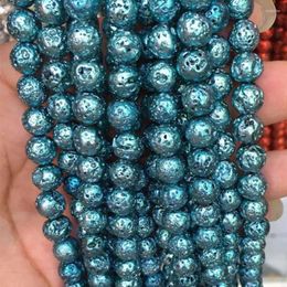 Beads 8mm Natural Lava Volcanic Stone Sky Blue Round Loose Diy Fashion Women High Quality Jewellery Making 15inch B2805