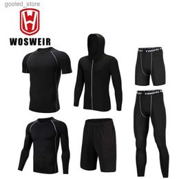 Men's Tracksuits WOSWEIR Men's Tracksuit Compression Sports Suit Gym Fitness Clothes Running Jogging Sport Wear Training Exercise Workout Q231025