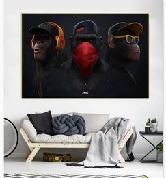 Large Size Funny Animal Wall Art Oil Painting on Canvas Gorilla 3 Wise Monkey Poster Prints Wall Picture for Living Room Home Deco4581434
