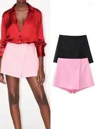 Women's Shorts 2023 Women Solid Skirt Autumn Office Ladies Split Design High Waist Daily Commuting Elegant Short 2 Colors