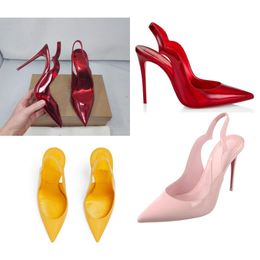 Mulheres bombas de salto alto vermelho patentes couro dedo do pé pontiagudo Hot Chick Sling Patent Slingback Bombas estilingue para trás senhora sapatos de casamento-dias preto vermelho com caixa