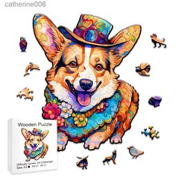 Puzzles Wooden Carving Dog Puzzle Special Shaped Animal Jigsaw Puzzle Adult Decompression Round Super Hard And Difficult Puzzle ToyL231025