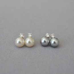 Hoop Earrings Gentle Temperament Princess Same Style Light Luxury Zircon Imitation Pearl Round Simple And Versatile 925 Silver Needle