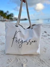 Storage Bags Custom Name Beach Bag | Personalised Holiday With Rope Handle Personalised Gift For Her Nautical Tote Honeymoon