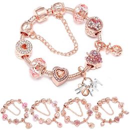 rose gold charms bracelet with happy tree glass bead pendant bracelet diy Jewellery bangle for women gift278a