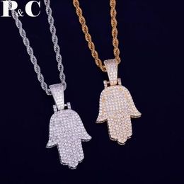 Fatima Hand Pendant Necklace Chain Steel Cuban Chain Gold Silver Color Cubic Zircon Men's Hip hop Jewelry For Gift248z