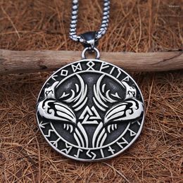 Pendant Necklaces Vintage Stainless Steel Viking Odin Crow Necklace For Men Nordic Rune Compass Amulet Jewelry Gifts