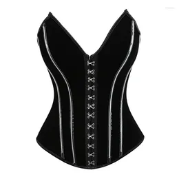 Bustiers & Corsets Women Sexy Striped Overbust Underwear Dress Velvet Metal Buckle Vintage Waist Trainer Lace Up Shaper Top Black