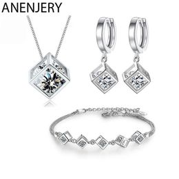 5 Style 925 Sterling Silver Jewelry Sets Zircon Square Cube Necklace Earrings Bracelet For Women Gift219l