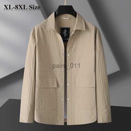 Jackets Plsu Size 6XL 7XL 8XL Classic Plaid Thin Jackets Autumn Casual Baggy Lapel Coats Brand Clothing Khaki Grey Black YQ231025