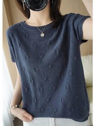 Women's T Shirts Tee Shirt Femme Knitted T-shirts Short Sleeve Top Women O Neck Loose Casual Womens Clothing Summer 2023 Ropa Mujer