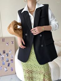 Women's Vests 2023 Autumn Winter Sleeveless Jacket Double Breasted Flap Collar Suit Vest Design SN1838