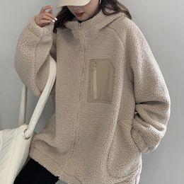 Women's Wool Blends Lucyever Winter Hooded Teddy Jacket Women Long Sleeve Warm Lamb Wool Jacket Woman Streetwear Zipper Up Fleece Coats Ladies 231024