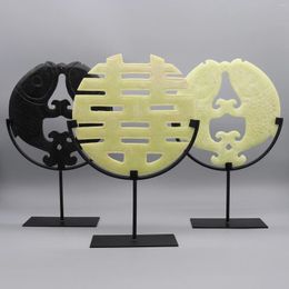 Decorative Figurines Round Fortune Stone Display Double Happiness Chinese Character Home Decoration