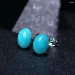 Stud Earrings ShinyGem Fashion 7-9mm Natural Amazonite Charm Blue Oval Gem Stone Elegant Jewellery Cute For Women Gift