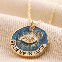 Pendant Necklaces Believe In Luck Necklace Vintage Stainless Steel Devil's Eye English Letter Link Chains Fashion Jewelry Accessories